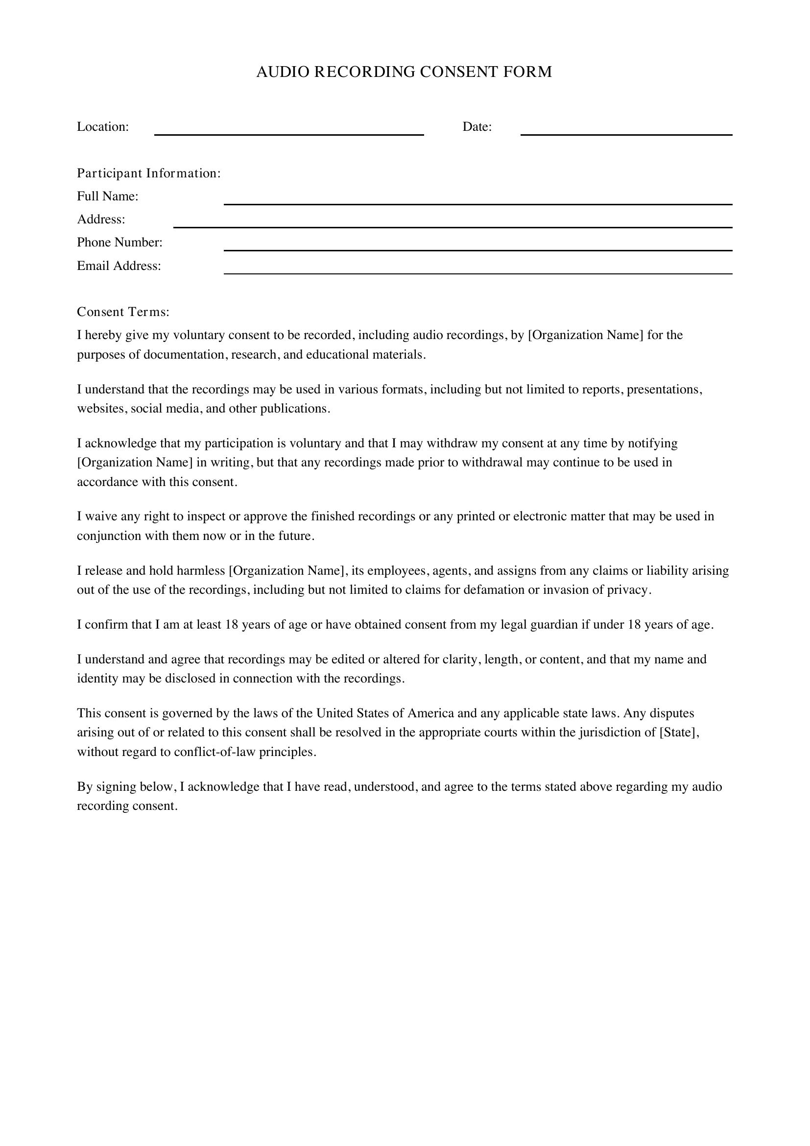 Audio Recording Consent Form Template