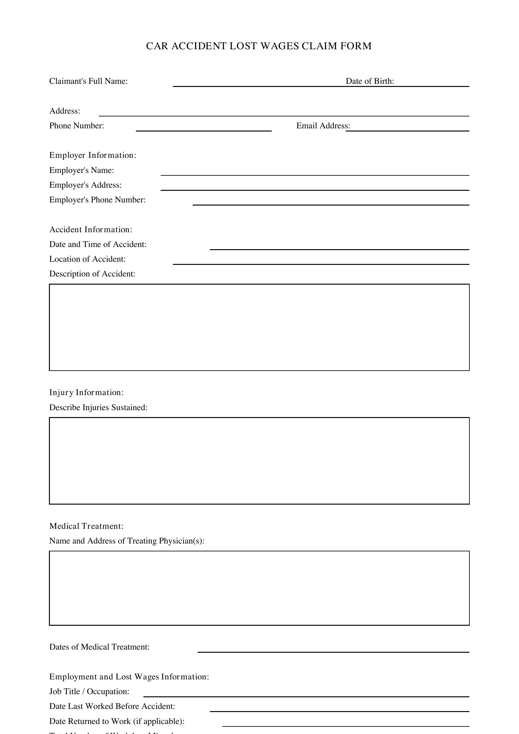 Car Accident Lost Wages Form Template