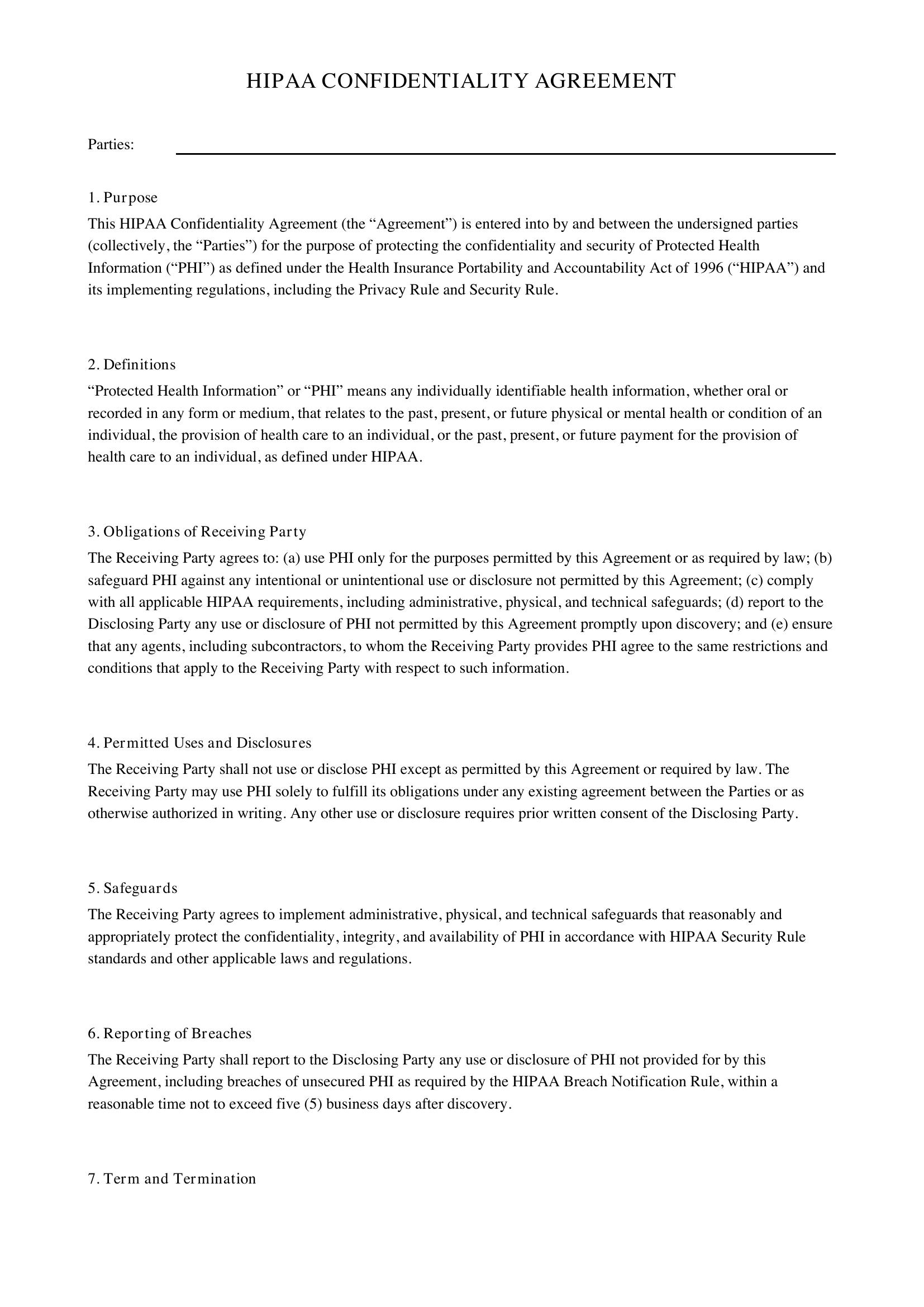 Hipaa Confidentiality Agreement Template