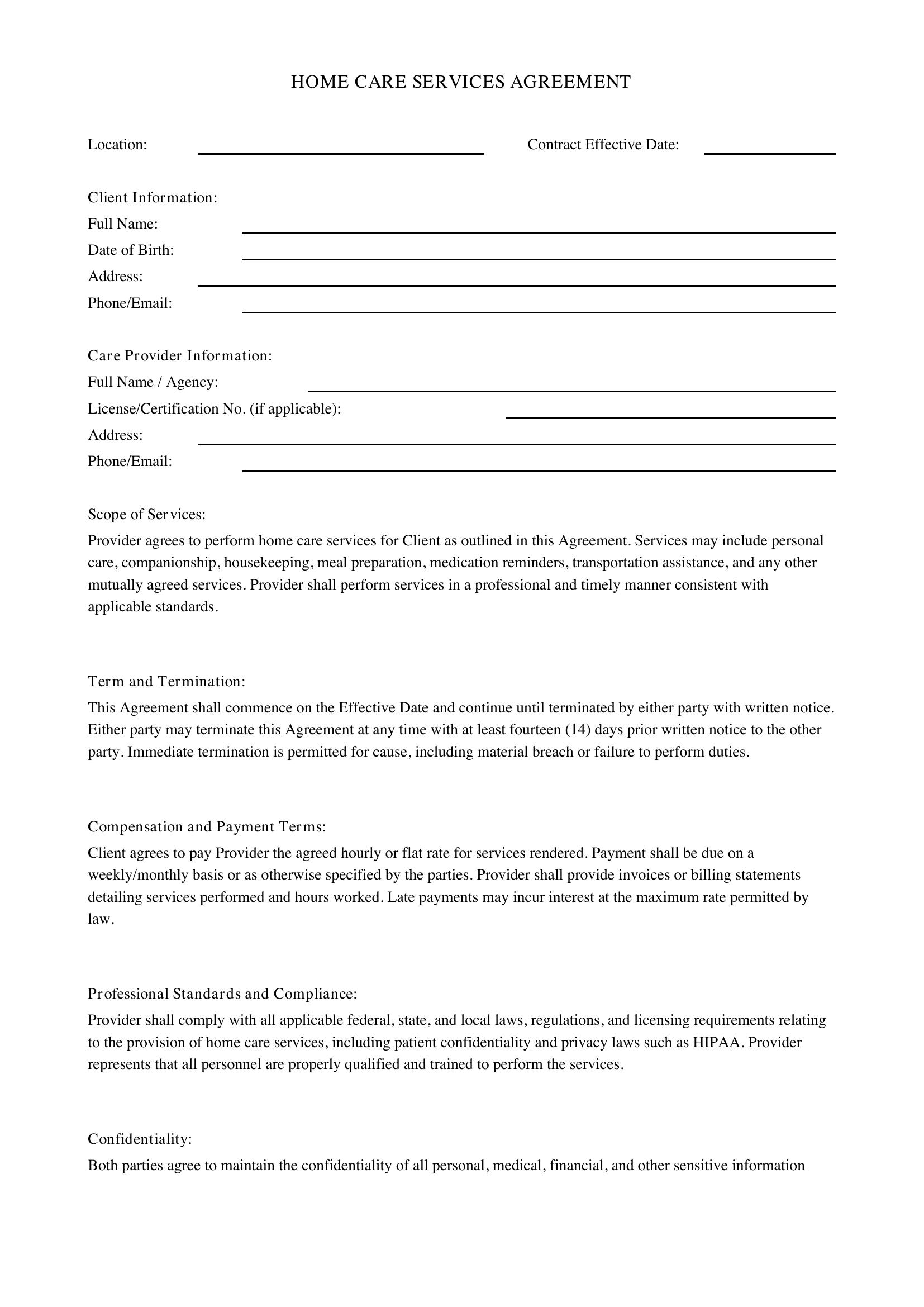 Home Care Contract Template