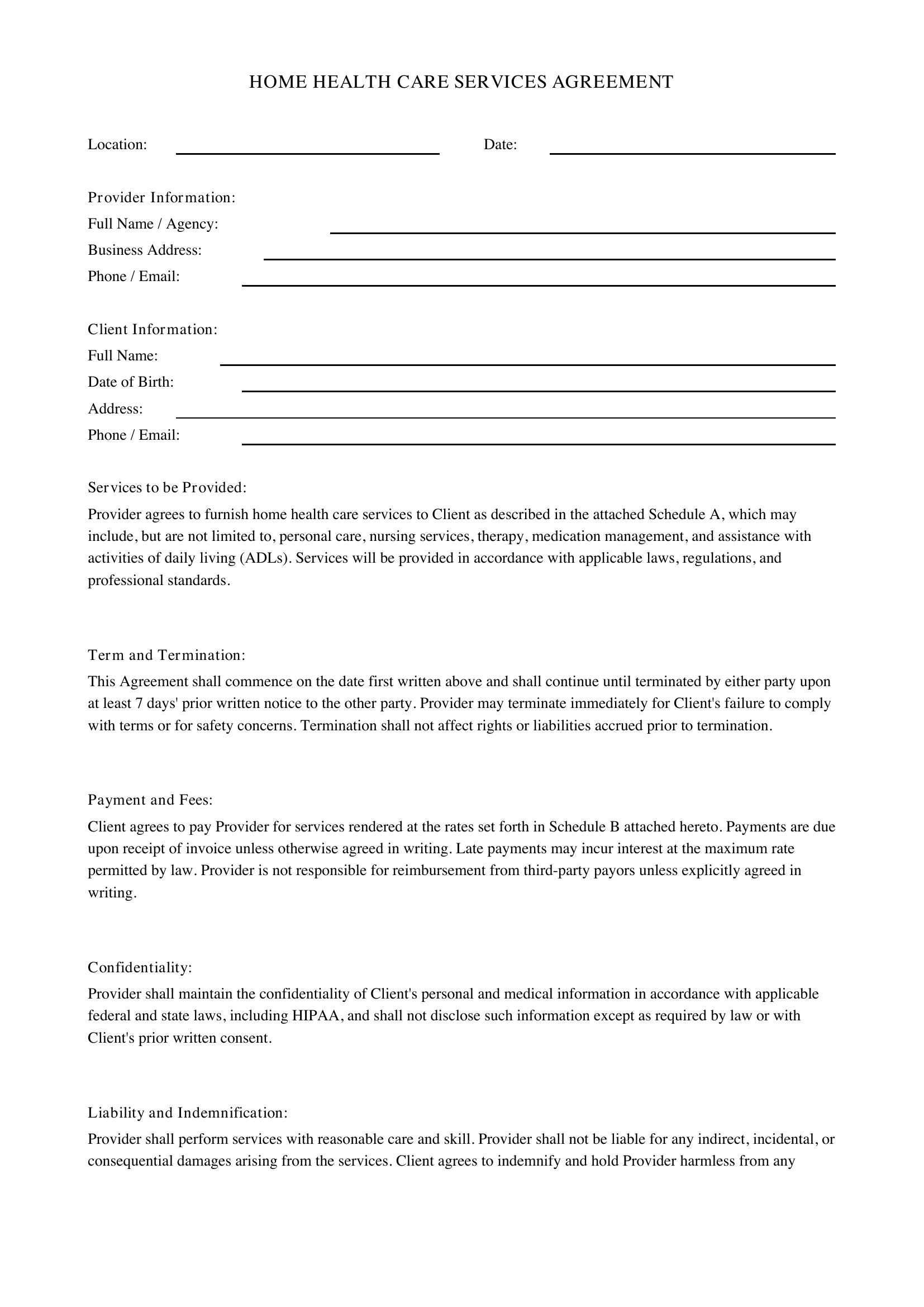Home Health Care Contract Template