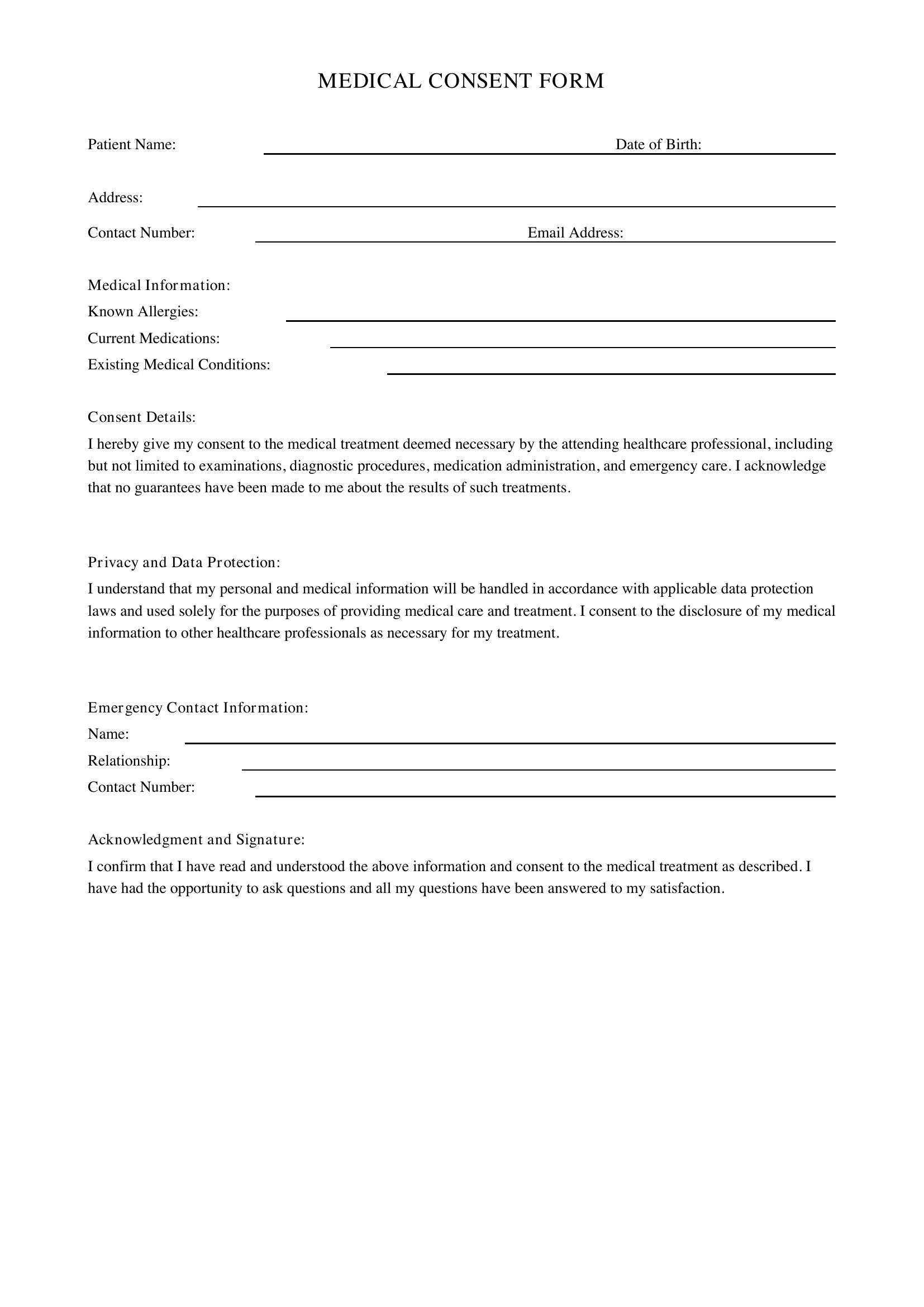 Medical Consent Form Template Uk