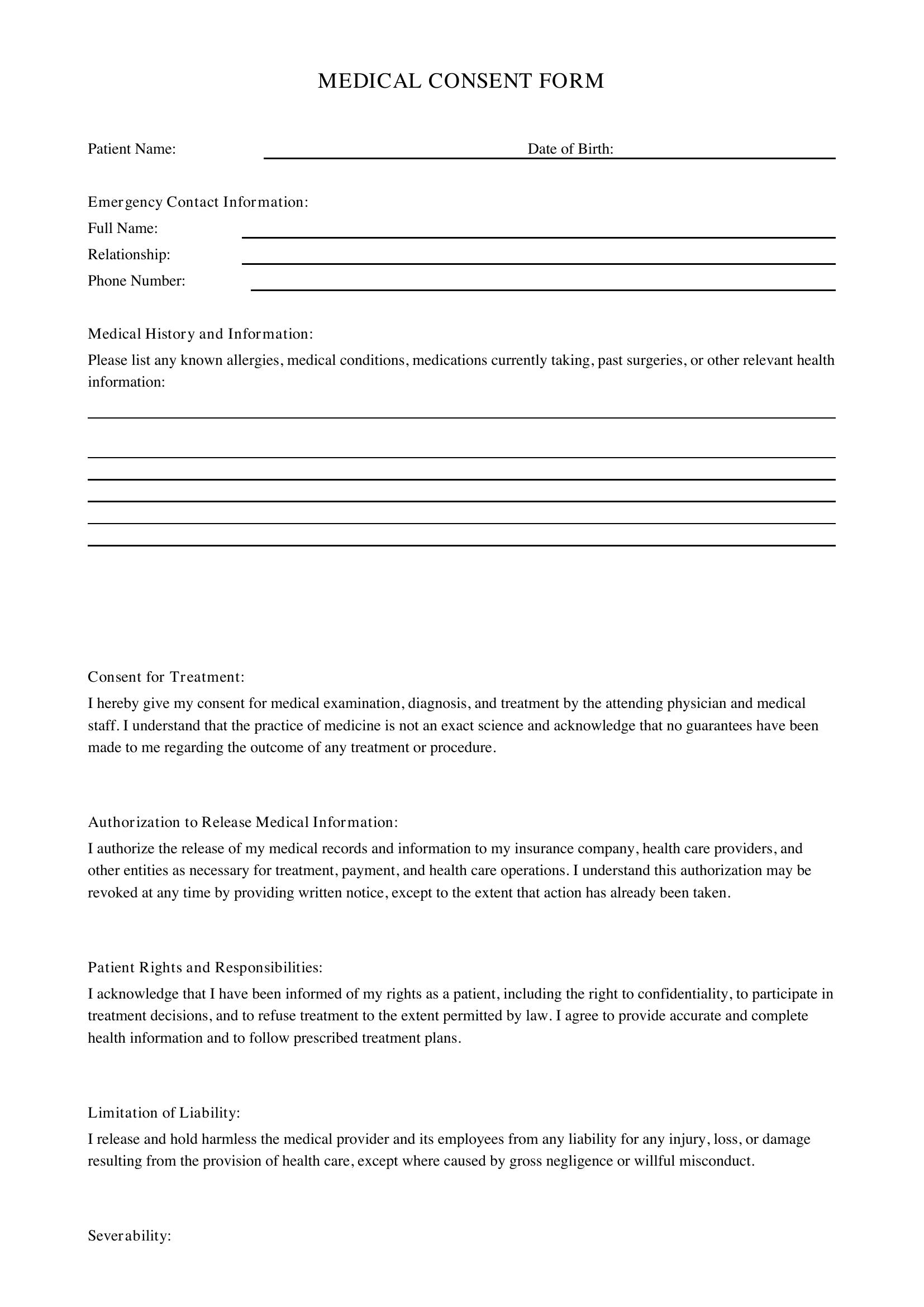 Medical Consent Form Template