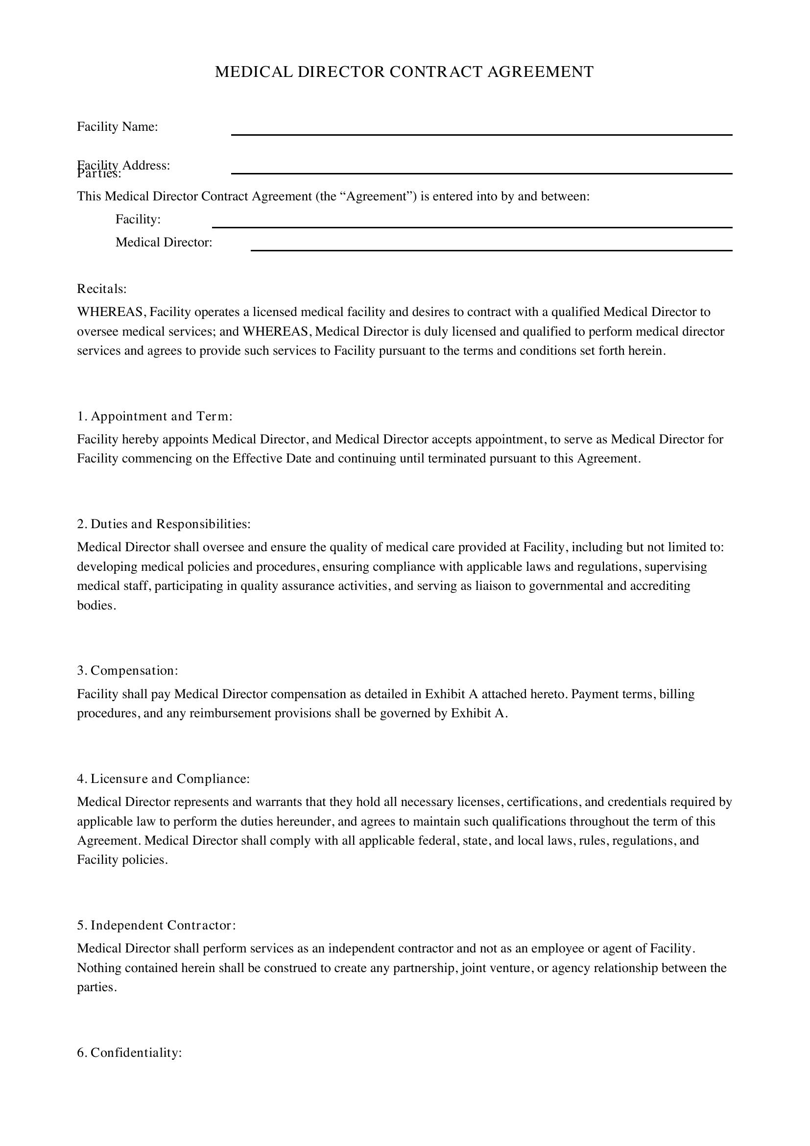 Medical Director Contract Template
