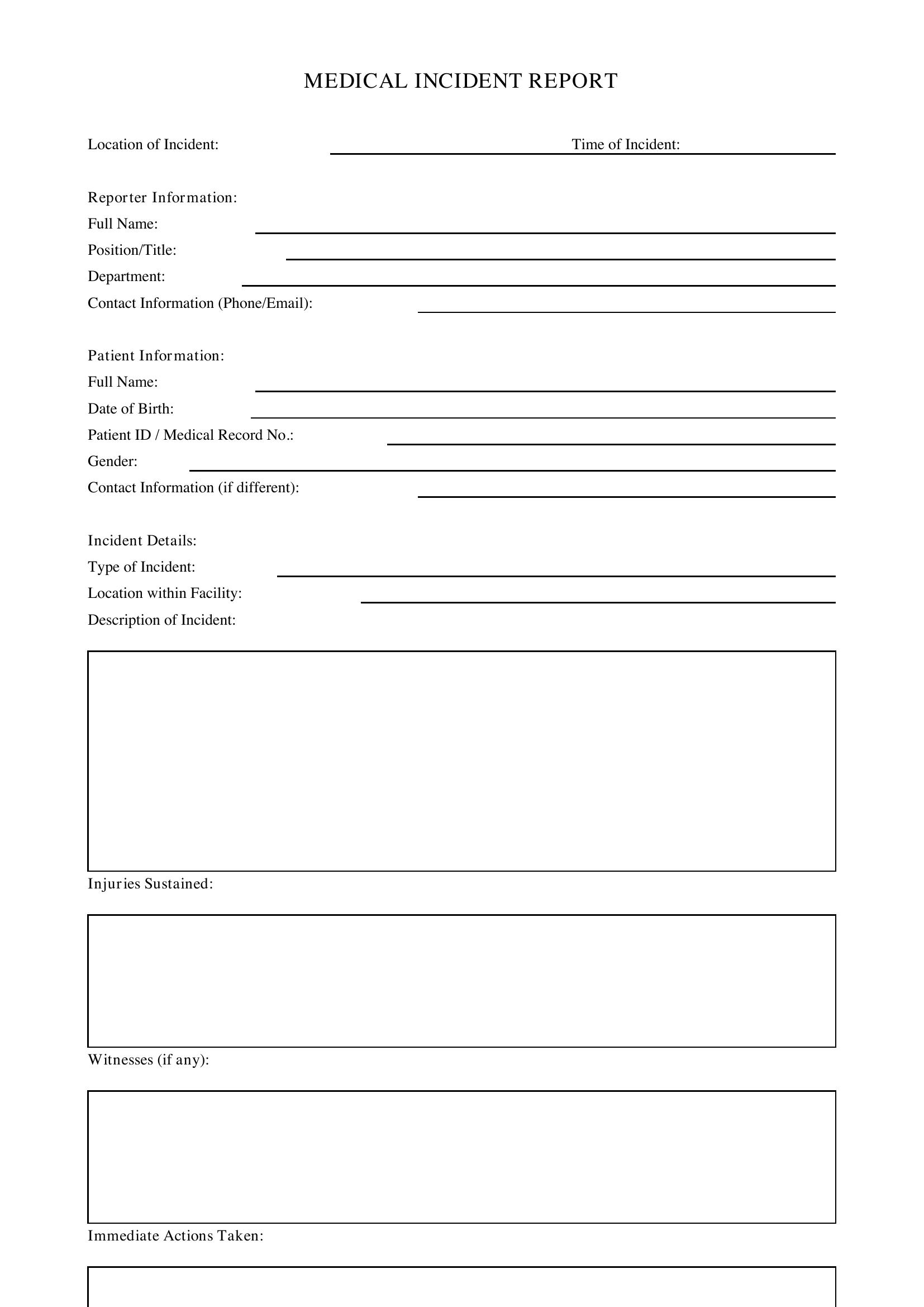 Medical Incident Report Template