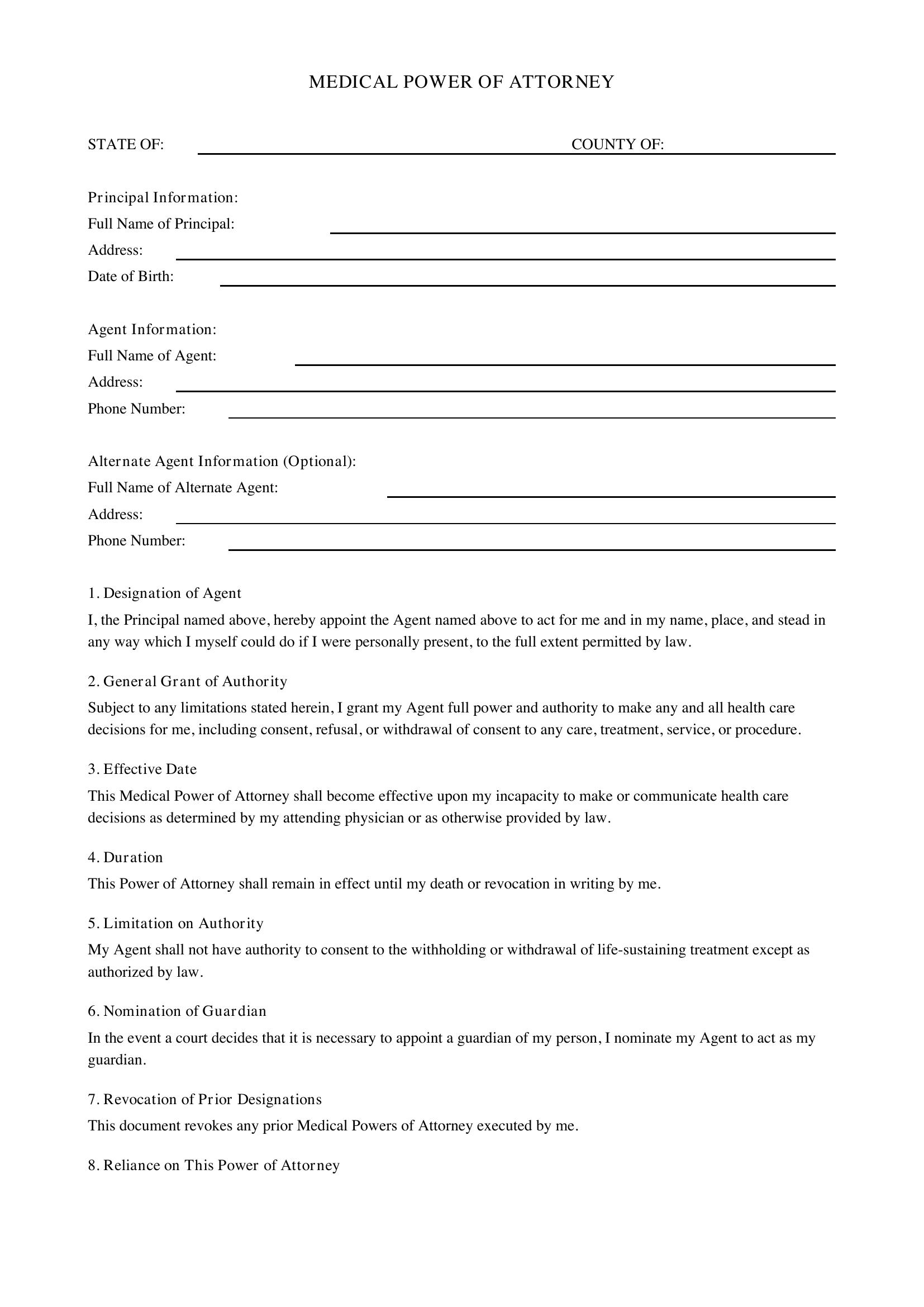 Medical Power Of Attorney Template