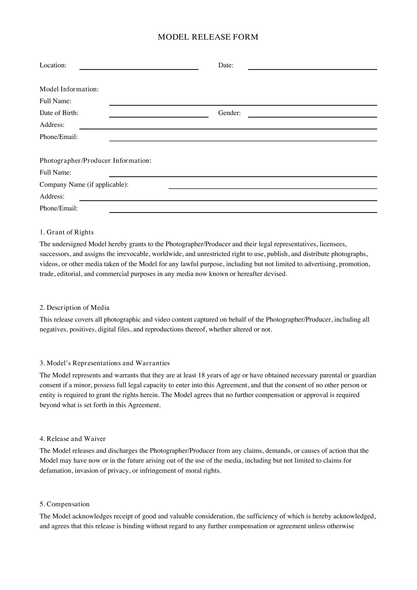 Model Release Form Template