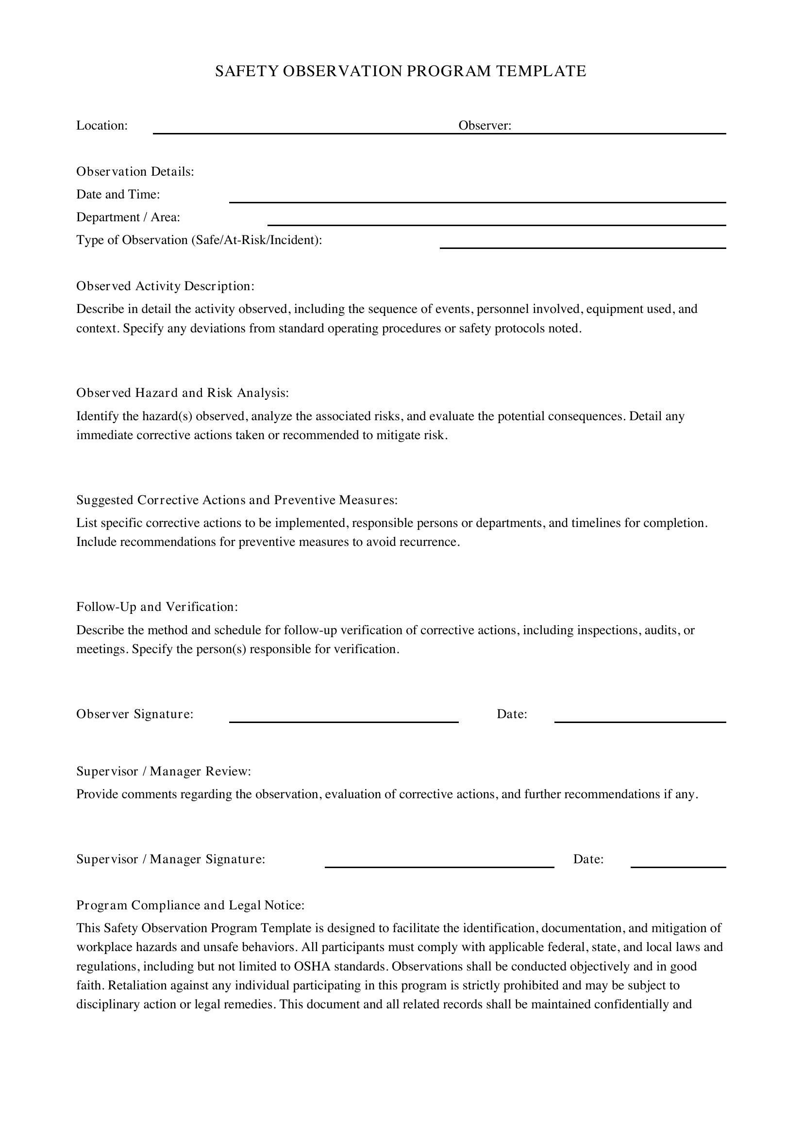 Safety Observation Program Template