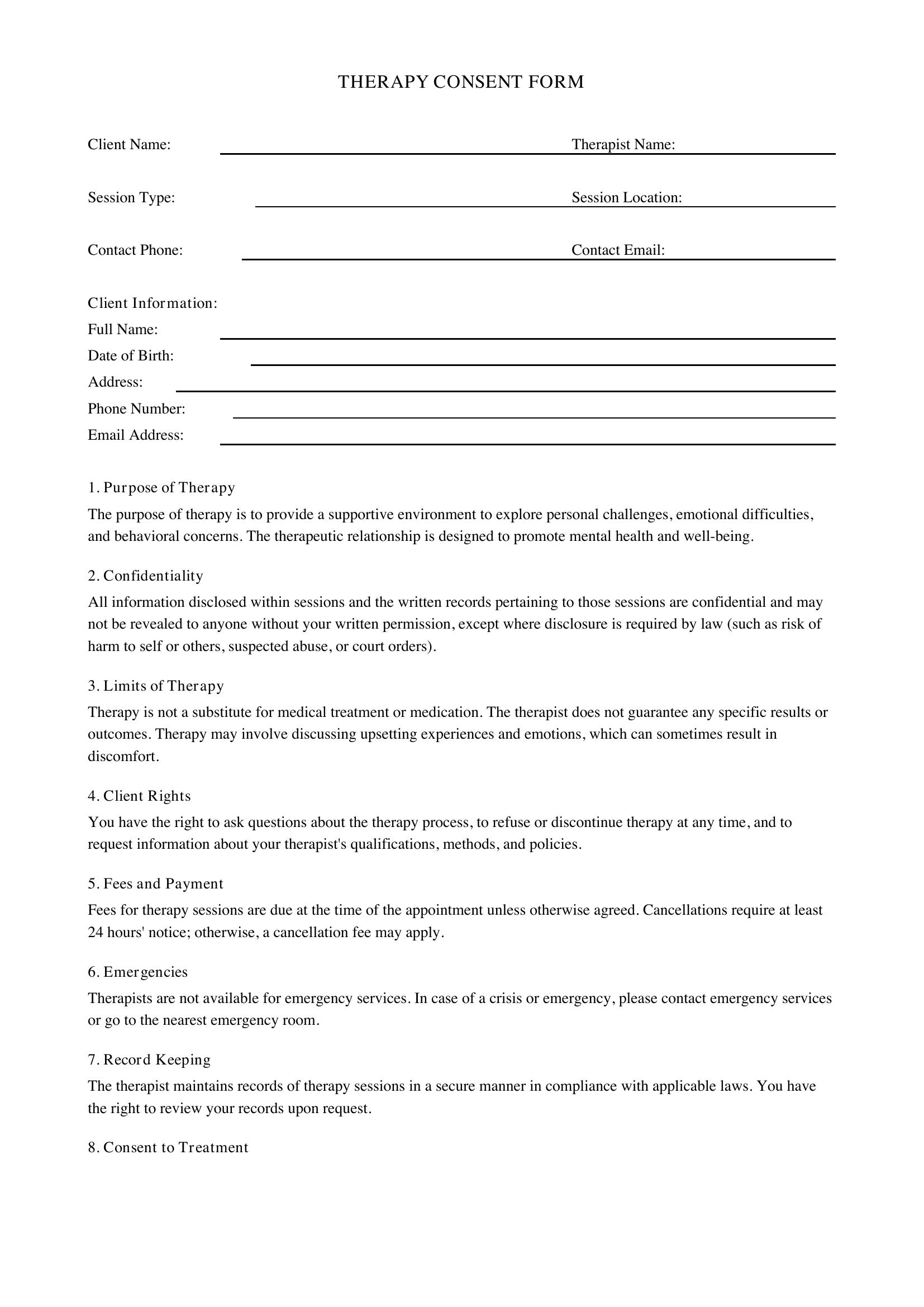 Therapy Consent Form Template